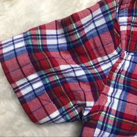 Chaps Collared Short Sleeved Plaid Shirt Red, White, & Blue Plaid  Size 4T - Picture 12 of 16